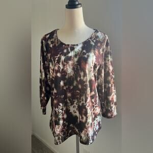 Allison Daley Women’s Brown Floral Lightweight 3/4 Sleeve Sweater Size XL
